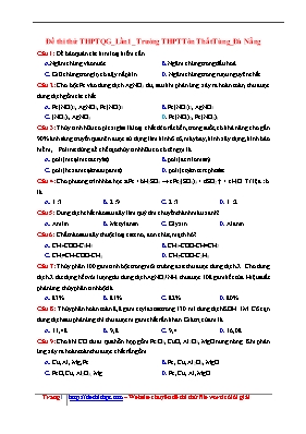 Đề thi thử Trung học phổ thông Quốc gia lần 1 môn Hóa học - Trường THPT Tôn Thất Tùng (Có đáp án)